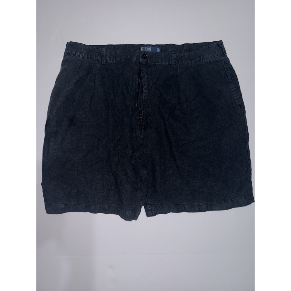 VTG Polo Ralph Lauren 100% Linen Tyler Short Mens 42 Black Double Pleated 90s